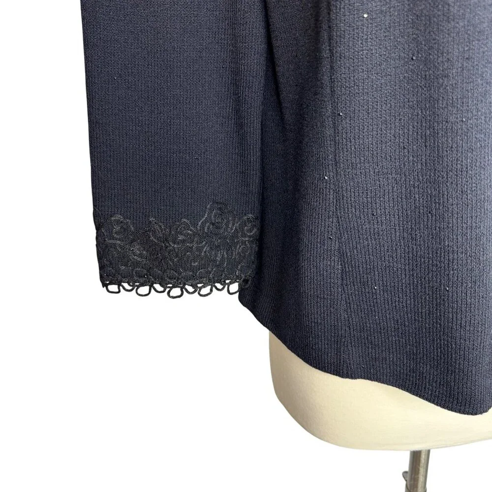 St.‎ John Evening Black Embroidered Rhinestoned Wool Blend Formal Cardigan Sz 14